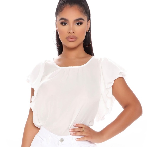 Fashion Nova Tops - Long white satin Ruffle top - Size L